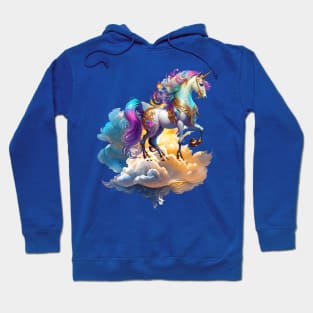 Mythical Unicorn sunny horse clouds splash watercolor fantasy magic tale romance illustration Hoodie